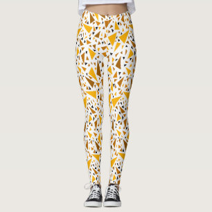 Yellow brown triangles on white retro background leggings