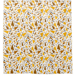 Yellow brown triangles on white retro background shower curtain
