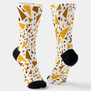 Yellow brown triangles on white retro background socks