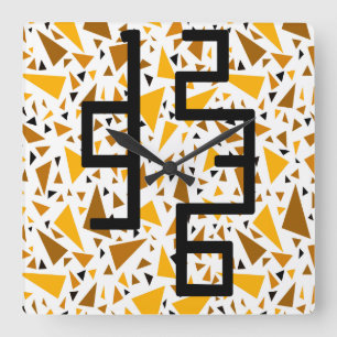 Yellow brown triangles on white retro background square wall clock