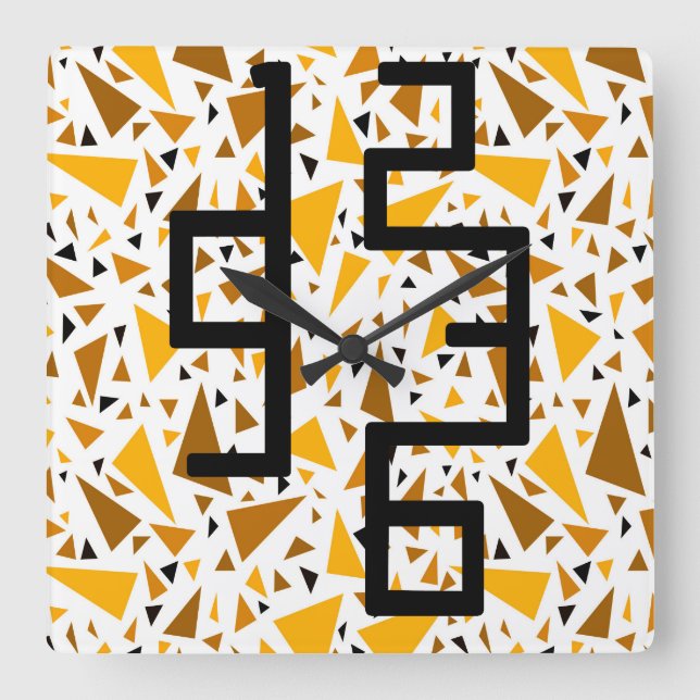 Yellow brown triangles on white retro background square wall clock (Front)