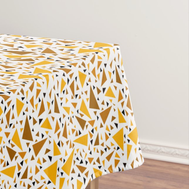 Yellow brown triangles on white retro background tablecloth (In Situ)