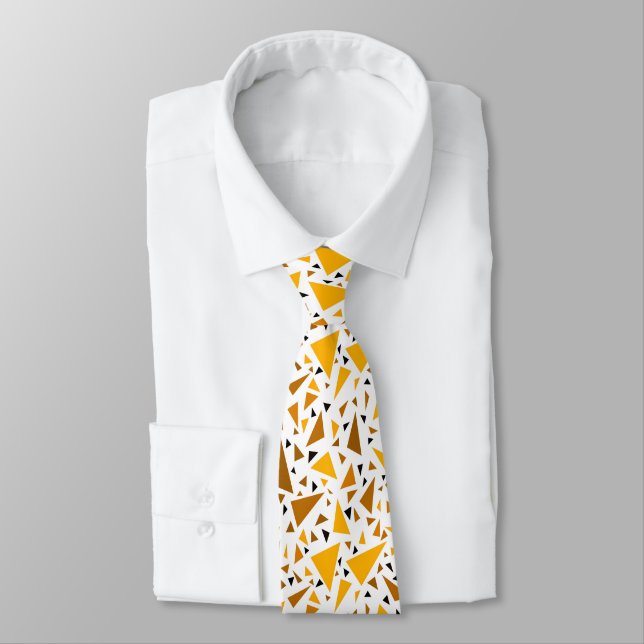 Yellow brown triangles on white retro background tie (Tied)