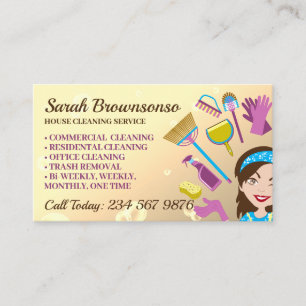 Yellow Bubble Janitorial House Cleaning Service Business Card