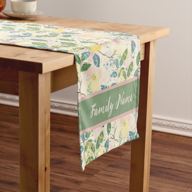 Yellow Budgerigar Pattern Short Table Runner (In Situ)