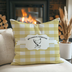 Yellow Buffalo Plaid Farm Chicken Throw Pillow