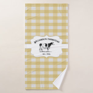 Yellow Buffalo Plaid Farm Cow Bath Towel Set