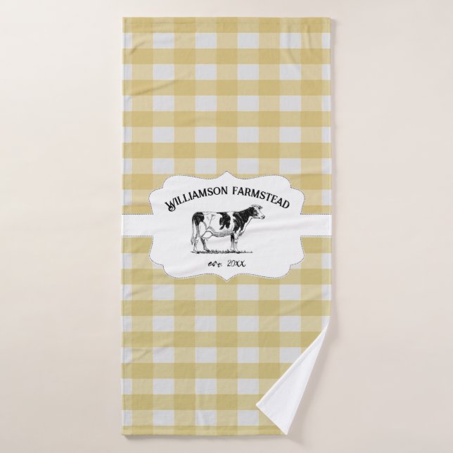 Yellow Buffalo Plaid Farm Cow Bath Towel Set (Bath Towel)