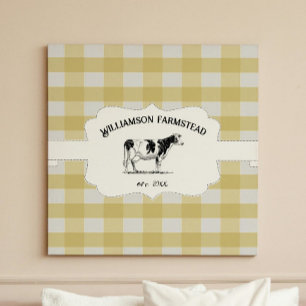Yellow Buffalo Plaid Farm Cow Canvas Print