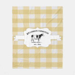 Yellow Buffalo Plaid Farm Cow Fleece Blanket