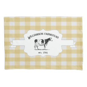 Yellow Buffalo Plaid Farm Cow Pillow Case