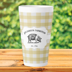 Yellow Buffalo Plaid Farm Pig Latte Mug