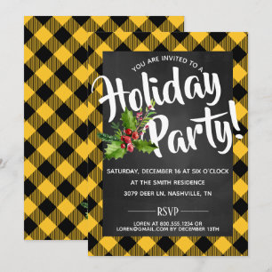 Yellow Buffalo Plaid  Holiday Party Invite