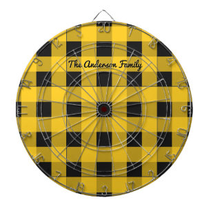 Yellow Buffalo Plaid Rustic Check Patterned Custom Dartboard