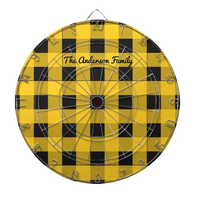 Yellow Buffalo Plaid Rustic Check Patterned Custom Dartboard (Front)