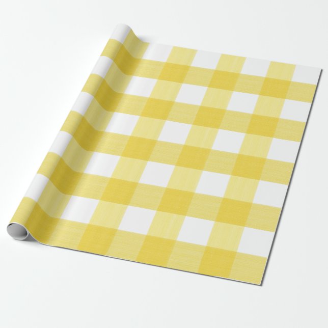 Yellow Buffalo Plaid Wrapping Paper (Unrolled)