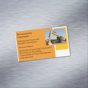 Yellow Bulldozer Building Contractor Construction Magnetic Business Card