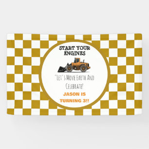 Yellow Bulldozer Construction Boys Birthday Banner
