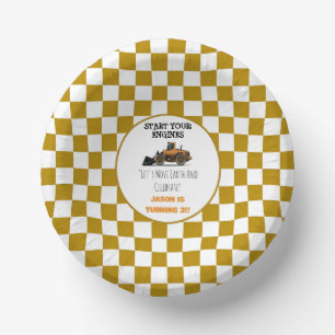 Yellow Bulldozer Construction Boys Birthday Paper Plate