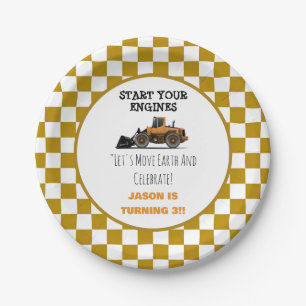 Yellow Bulldozer Construction Boys Birthday Paper Plate