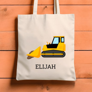 Yellow Bulldozer Kids Personalised Construction Tote Bag