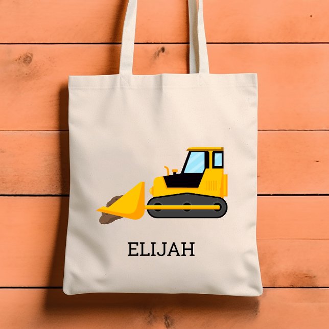 Yellow Bulldozer Kids Personalised Construction Tote Bag (Creator Uploaded)
