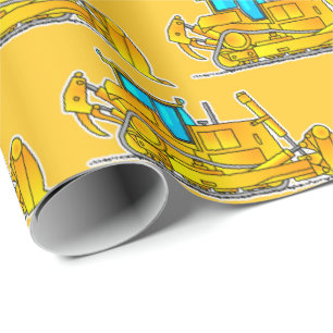 Yellow Bulldozer Wrapping Paper Construction Theme