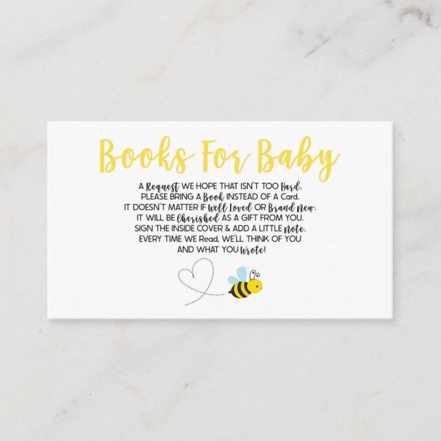 Yellow Bumble Bee Baby Shower Books For Baby Card (Front)