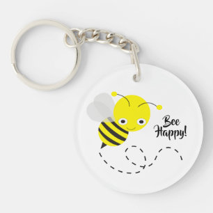 Yellow Bumble Bee, Be Happy Saying Key Ring