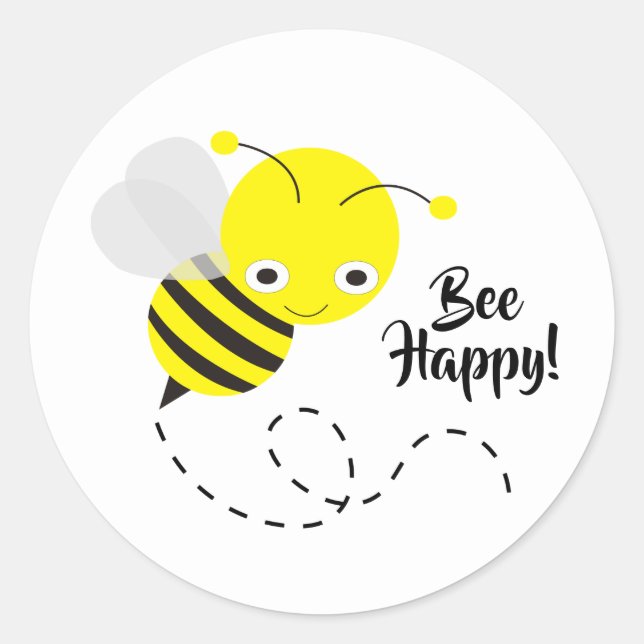 Yellow Bumble Bee, Bee Happy! Classic Round Sticker (Front)