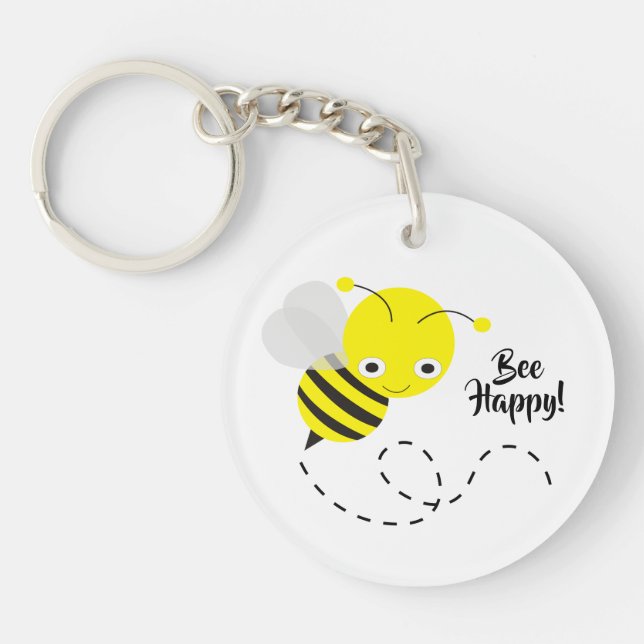 Yellow Bumble Bee, Bee Happy! Key Ring (Front)