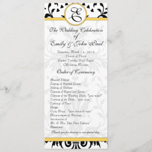 Yellow Bumble Bee Black Damask Wedding Program Programme