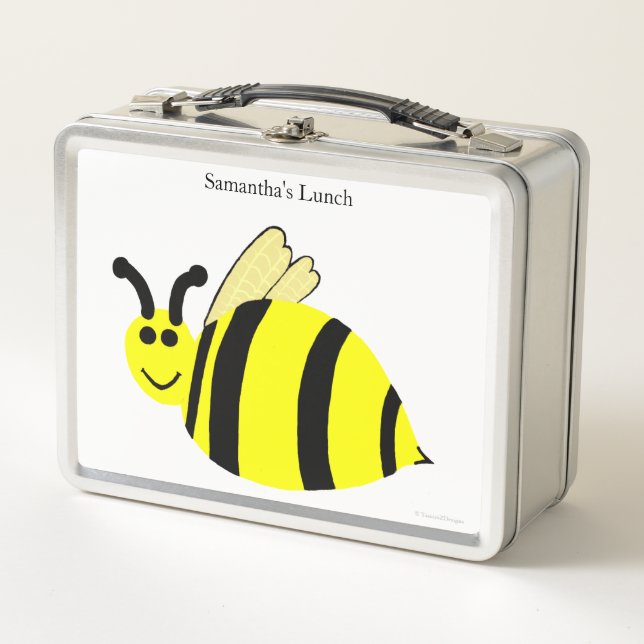 Yellow Bumble Bee Buzz Metal Lunch Box (Front)