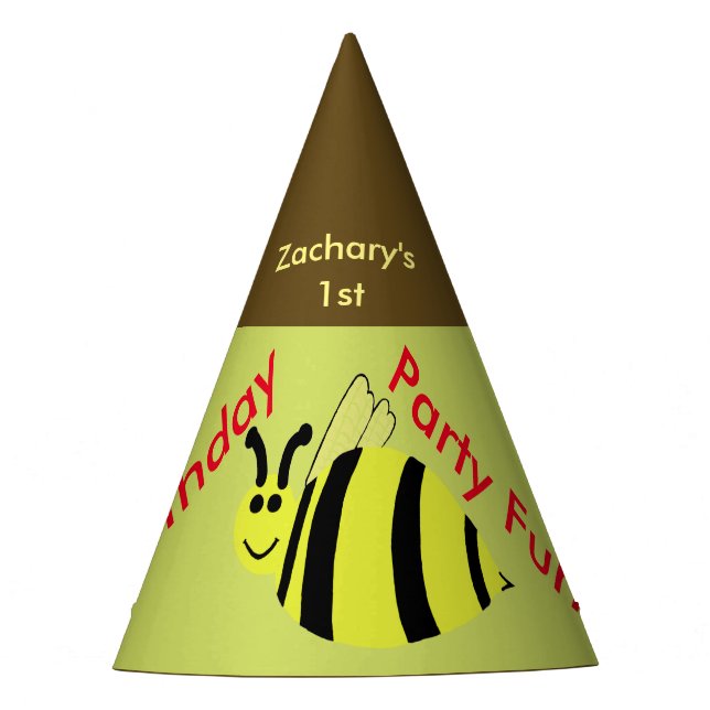 Yellow Bumble Bee Personalised Birthday Hats (Front)