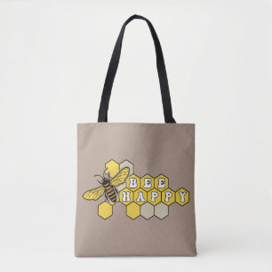 Yellow Bumble Bee Tote Bag with Honeycomb Pattern