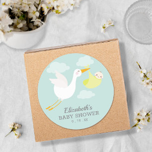 Yellow Bundle Stork Unisex Baby Shower Classic Round Sticker