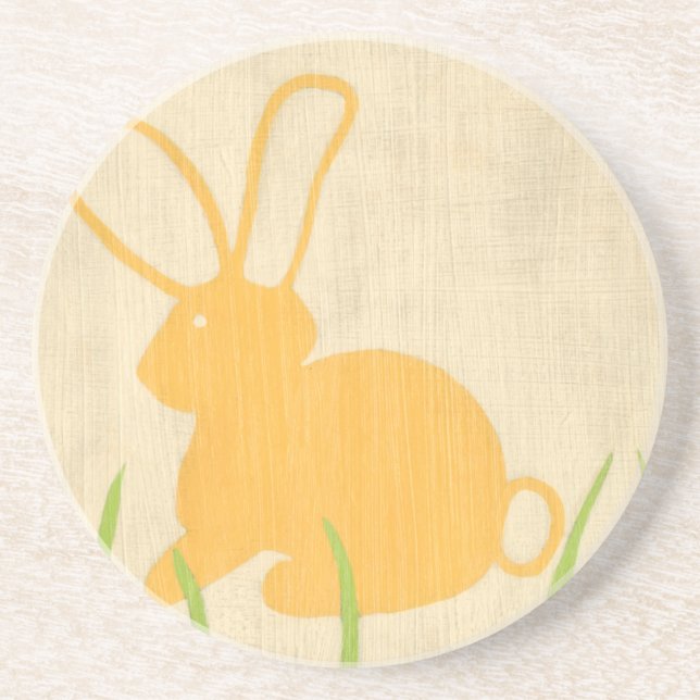 Yellow Bunny and Green Grass by Chariklia Zarris Coaster (Front)