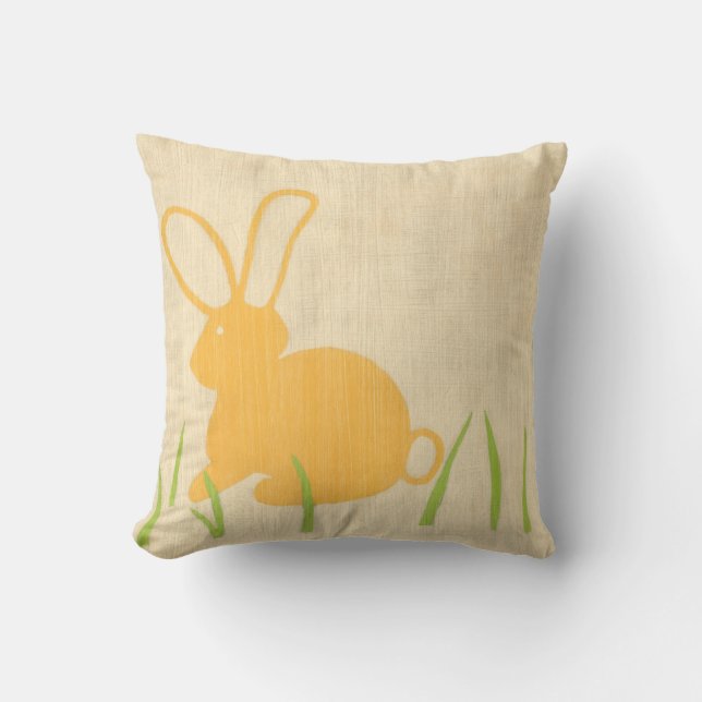 Yellow Bunny and Green Grass by Chariklia Zarris Cushion (Front)