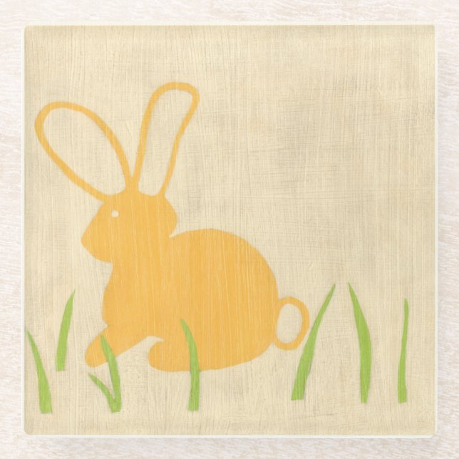 Yellow Bunny and Green Grass by Chariklia Zarris Glass Coaster (Front)
