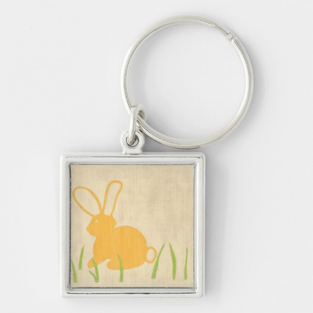 Yellow Bunny and Green Grass by Chariklia Zarris Key Ring (Front)