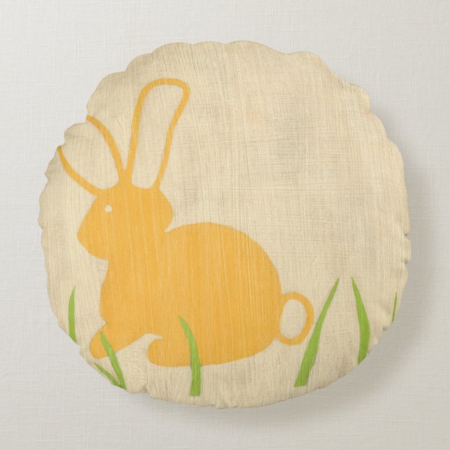 Yellow Bunny and Green Grass by Chariklia Zarris Round Cushion (Front)