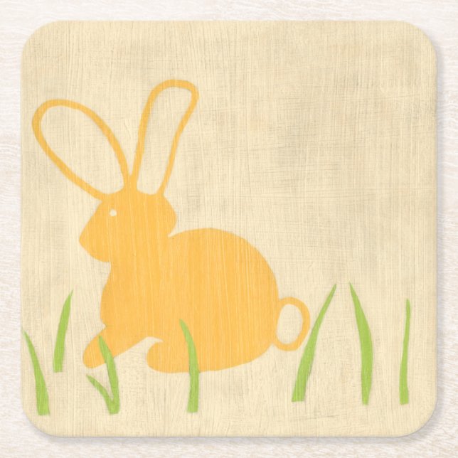 Yellow Bunny and Green Grass by Chariklia Zarris Square Paper Coaster (Front)