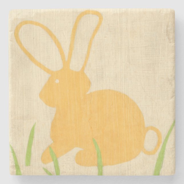 Yellow Bunny and Green Grass by Chariklia Zarris Stone Coaster (Front)