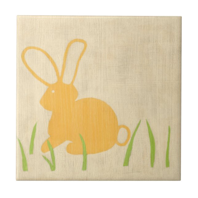 Yellow Bunny and Green Grass by Chariklia Zarris Tile (Front)