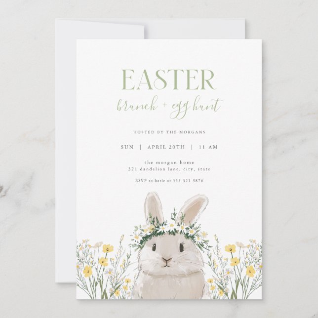 Yellow Bunny Easter Brunch & Egg Hunt Invitation (Front)