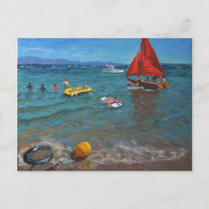 Yellow buoy and red sails Abersoch 2012 Postcard