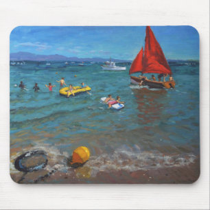 Yellow Buoy and Red Sails Abersoch Mouse Mat