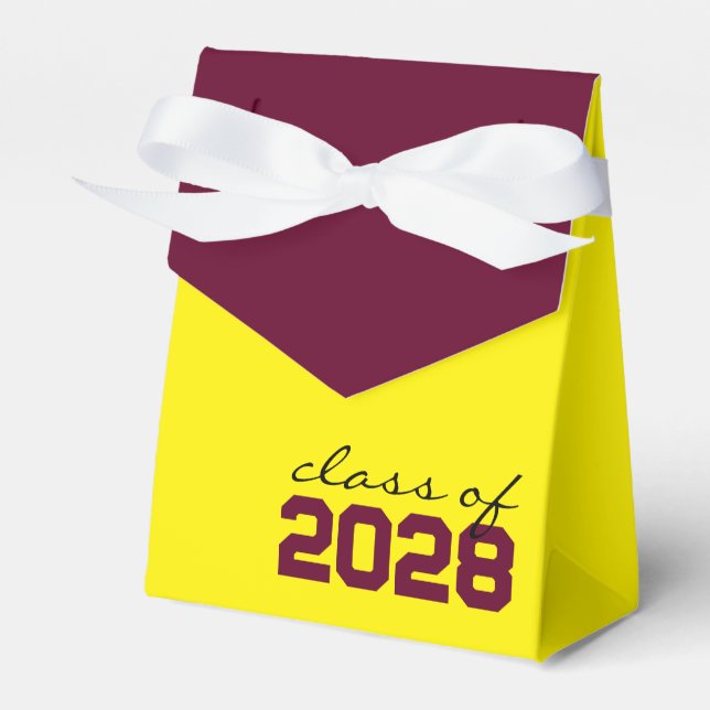 Yellow & Burgundy Graduation Favour Boxes (Front Side)