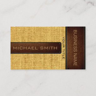 Yellow Burlap Linen Rustic Jute Look Leather Business Card