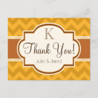 Yellow, Burnt Orange Chevron Stripes Thank You